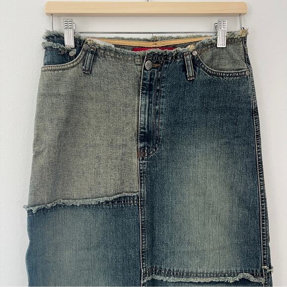 Vintage Junker Jeans Deconstructed Patchwork Denim Maxi Skirt Size Small - Picture 6 of 9